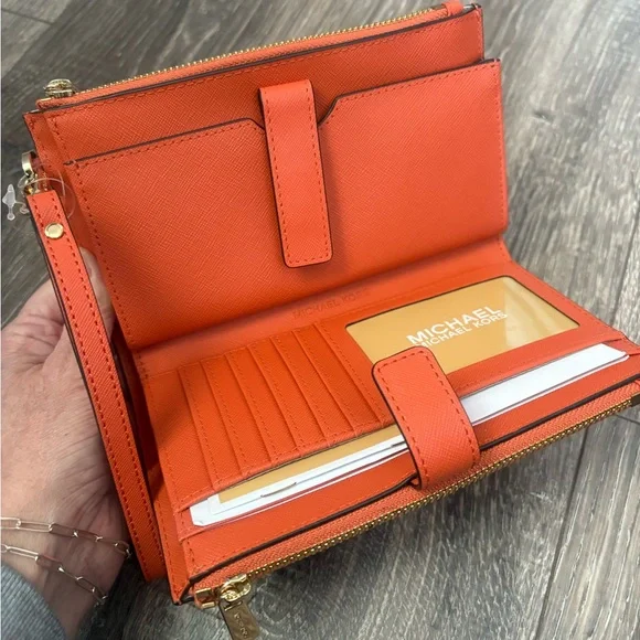 Michael Kors double zip wristlet /wallet jet set travel in tangerine NWT - Picture 2 of 10